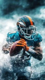 Storm-slicing quarterback streaks through turquoise gridiron surf