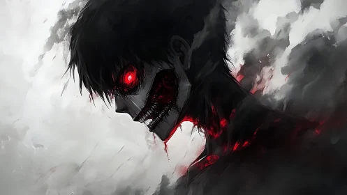 Demonic anime skull silhouette with burning red core.