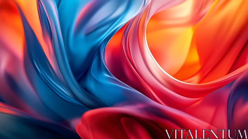 Chromatic satin waves in flowing blue and ember gradients.