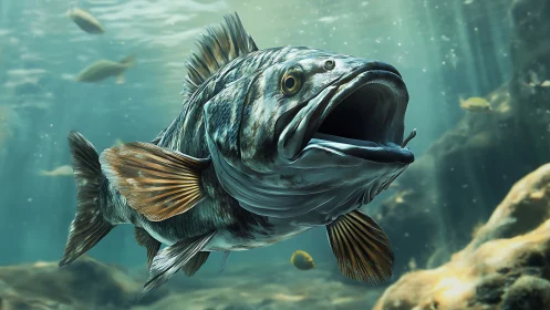 Underwater bass close-up with dynamic hydrodynamic detailing.