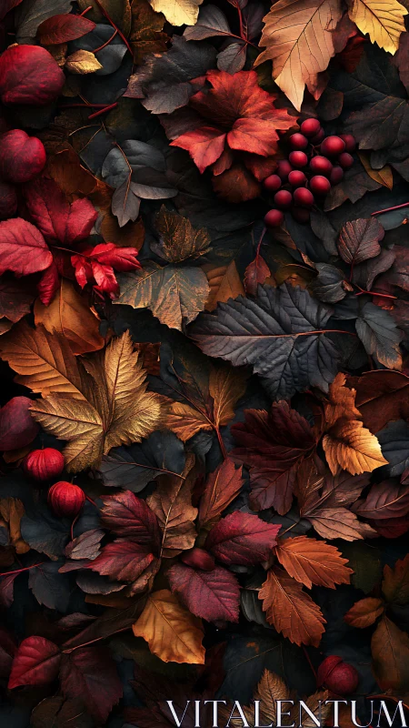 Crimson leaves and berries in a cozy autumn tapestry.