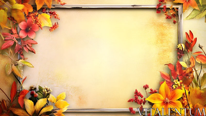 Autumn Floral Frame with Golden Borders and Seasonal Blooms.