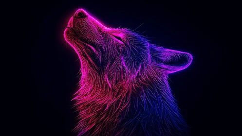 Neon wolf lifts its glowing howl into the electric night sky