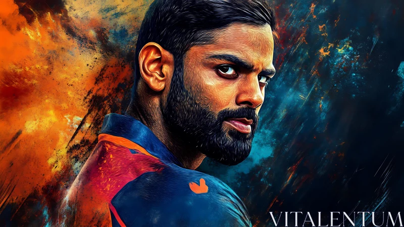 Bearded male athlete portrait rendered in vivid digital paint