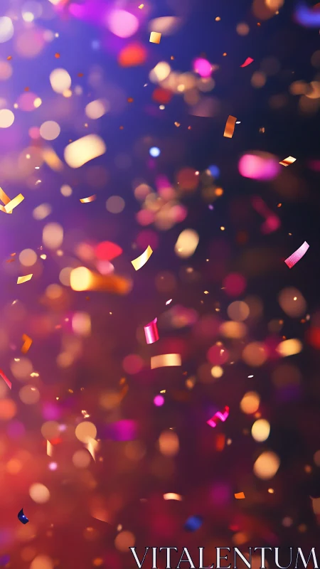 Colorful falling confetti over vibrant bokeh background.