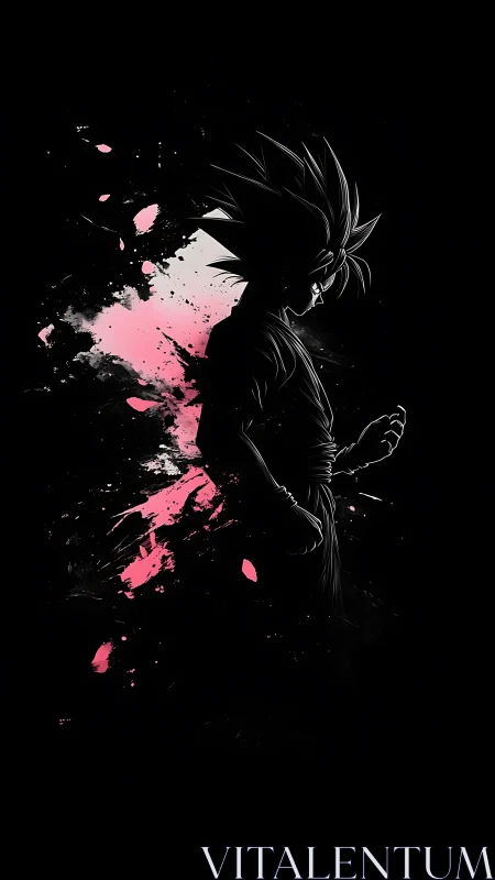 Warrior silhouette explodes through neon ink shadows.