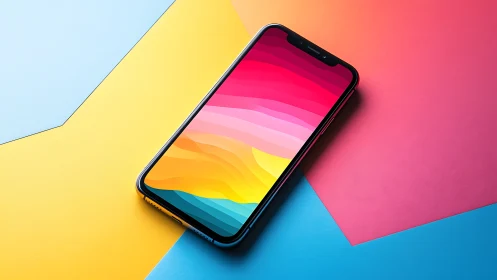 Smartphone dances through rainbow gradient geometry