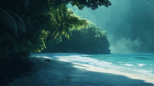 Tropical Lagoon with Vertical Cliff Composition.