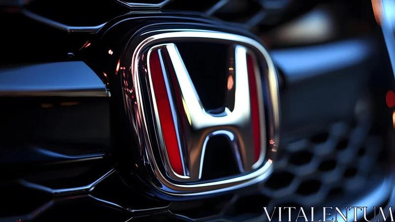 Close-up of Honda car grille with chrome logo, modern style.