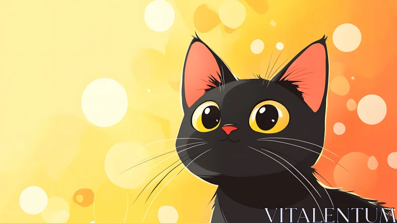Black Cat with Yellow Eyes Against Warm Gradient.