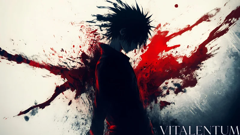 Brooding anime loner wrapped in splashes of vivid emotion.