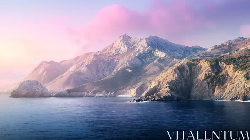 Lavender dawn leans softly across rugged coastal cliffs