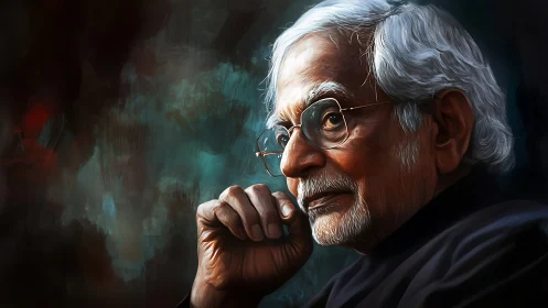 Quiet elder in contemplative light, brushed with memory.