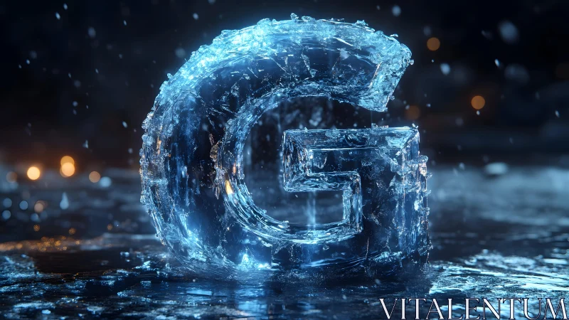 Icy Letter G Sculpture in Photorealistic Digital Art Style.