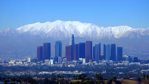 Downtown skyline before snow capped mountain range. Period.