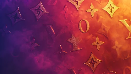 Embossed monogram symbols glow through gradient light.