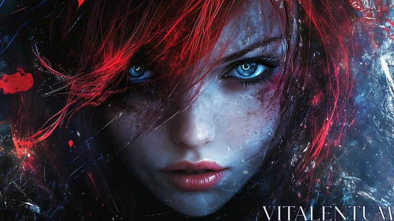 Digital painting close-up portrait with neon chromatic contrasts.