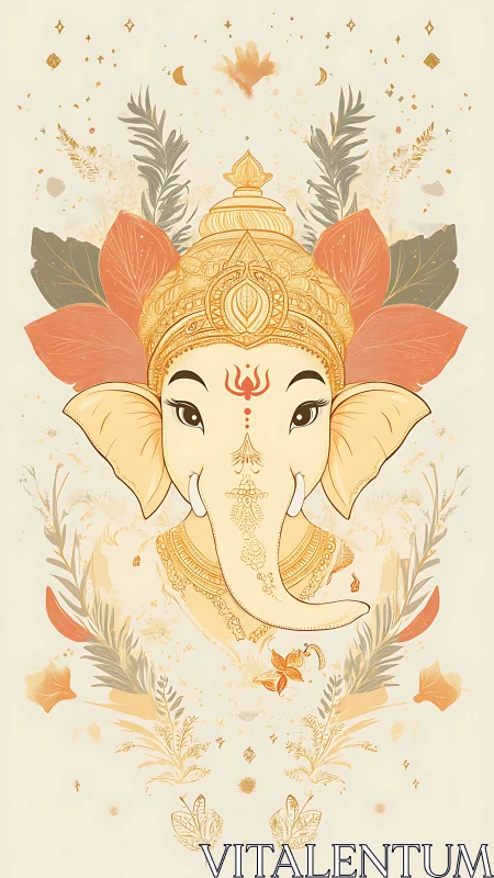 Gentle Ganesha portrait wrapped in soft golden florals.