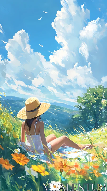 Sunlit hillside daydream with clouds towering like castles.