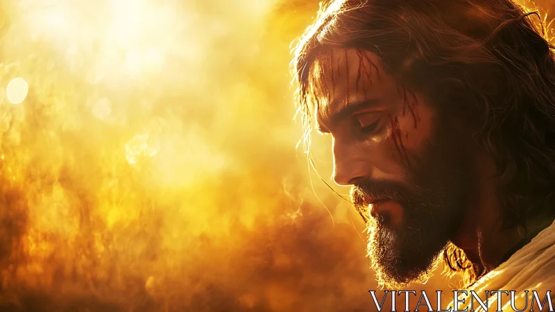 Gentle profile of a wounded man bathed in golden light.