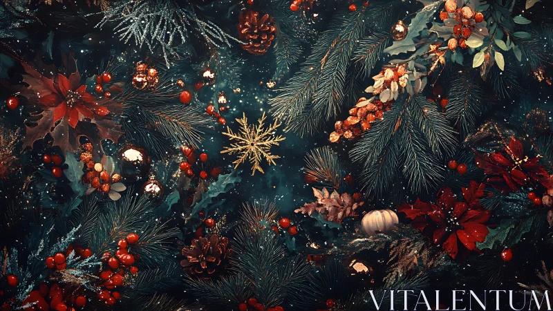 Cozy holiday greenery wrapped in warm winter sparkle.