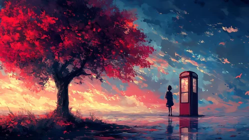 Scarlet dreamtree meets lone girl by twilight phonebox.