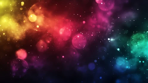 Nebula sparks drift through rainbow night like quiet fireworks