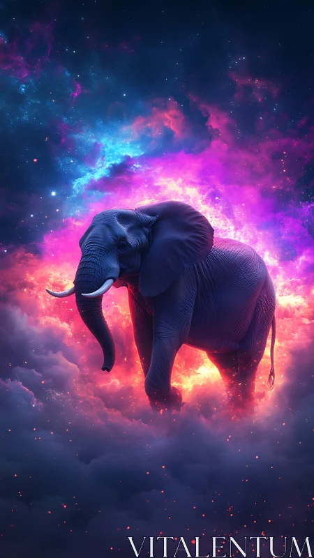 Starlit nebula elephant wandering through cosmic clouds.