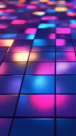 Glossy tiled surface reflects multicolored rectangular lights