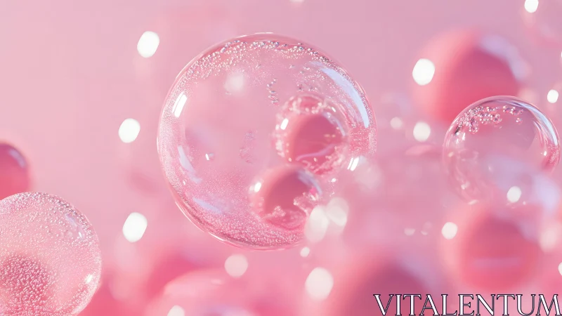 Soft Pink Bubbles in Dreamy Abstract Style with Light Reflections.