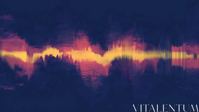 Digital waveform spectrum in neon duotone abstract field.