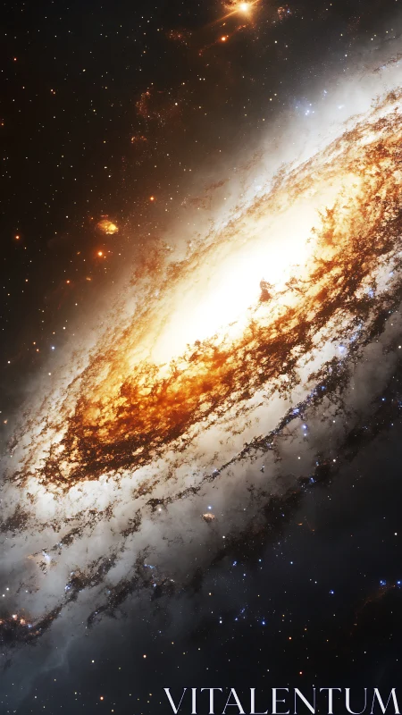 Spiral galaxy core with dense golden star clusters.