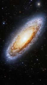 Spiral galaxy with central bulge in dense star field view.