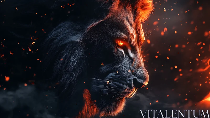 Volcanic spectral lion rendered in high-dynamic digital fire.