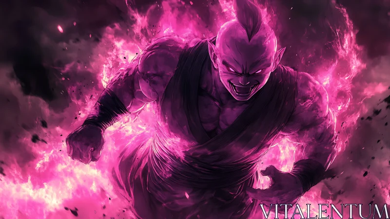 Battle-ready pink energy warrior rendered in dynamic anime flame