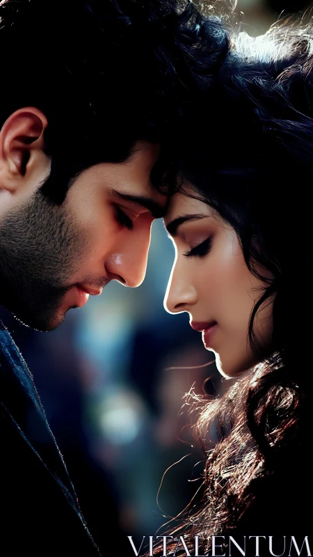 Intimate Profile: Two Faces Close in Romantic Moment.