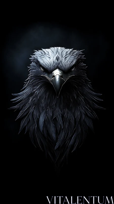 Midnight raptor gaze carved from storm-dark feathered shadow.