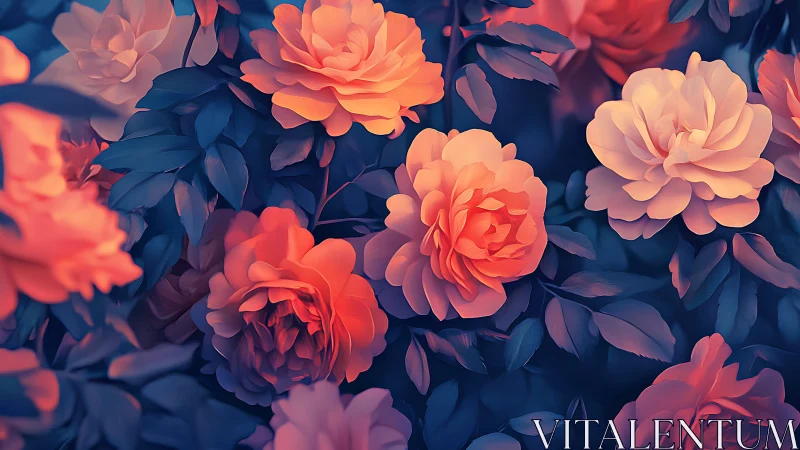 Glowing garden blooms in dreamy twilight warmth and radiance