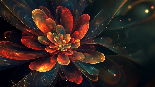 Fractal luminous bloom in radial composition digital painting.