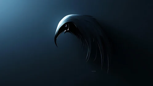Midnight raven curves into light like a sharpened crescent