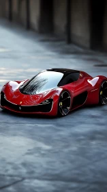 Low-slung red electric hypercar concept with panoramic canopy