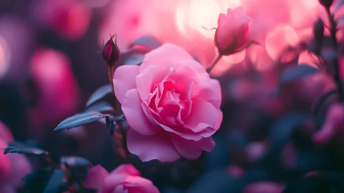 Pink blooms captured in sharp focus with blurred background depth