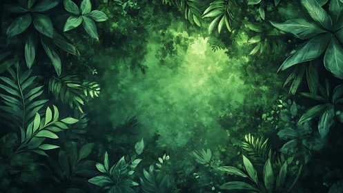 Lush jungle canopy frames a glowing green clearing below