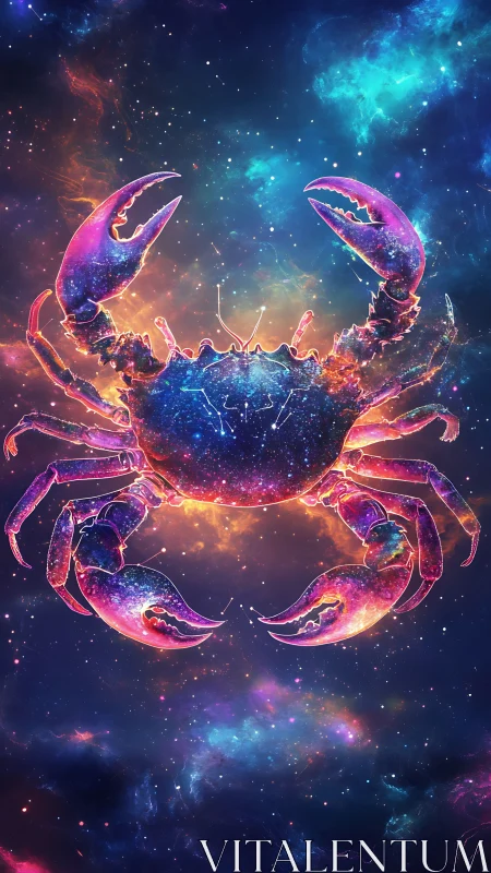 Neon cosmic crab silhouette glowing in a starry galaxy.