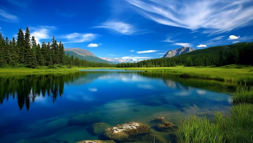 Mountain lake reflects vivid sky under sweeping clouds