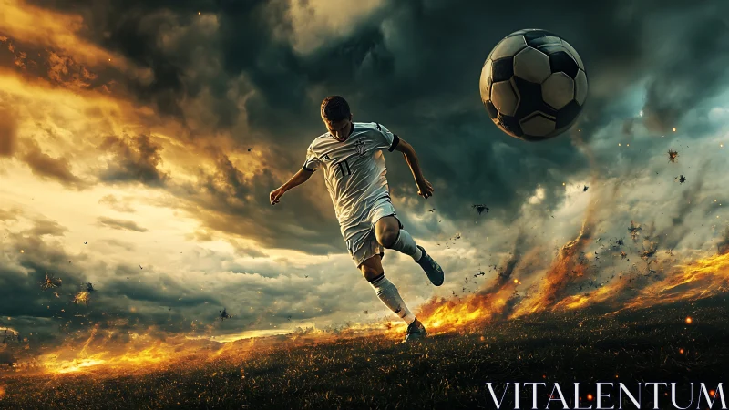 Fiery soccer moment captures a determined player in motion