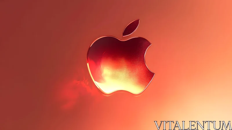 Shiny Apple Logo on Warm Gradient Background, Digital Art Style.