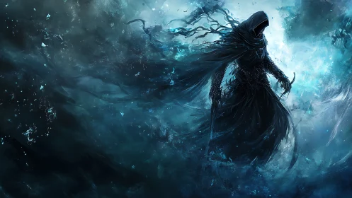 Spectral Wraith in Stormlit Void, Dynamic Digital Painting.