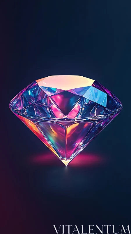 Prismatic neon diamond suspended over deep midnight void.