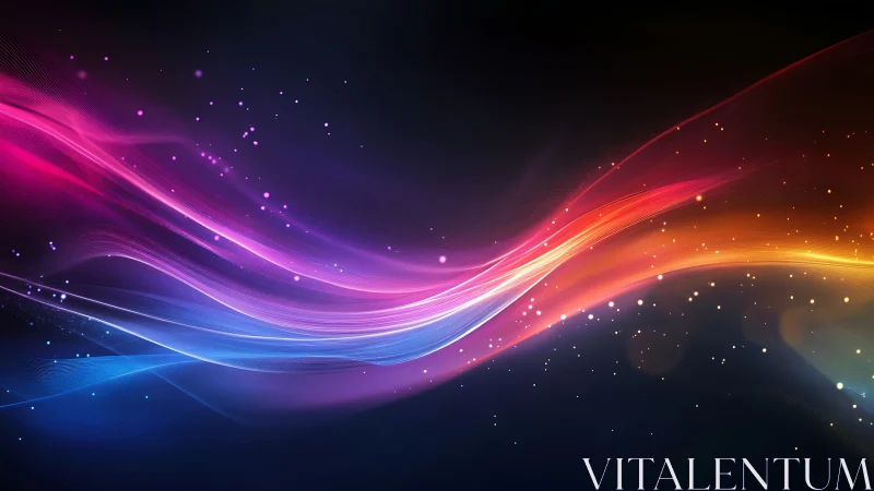 Vibrant light waves curve across deep cosmic gradient space